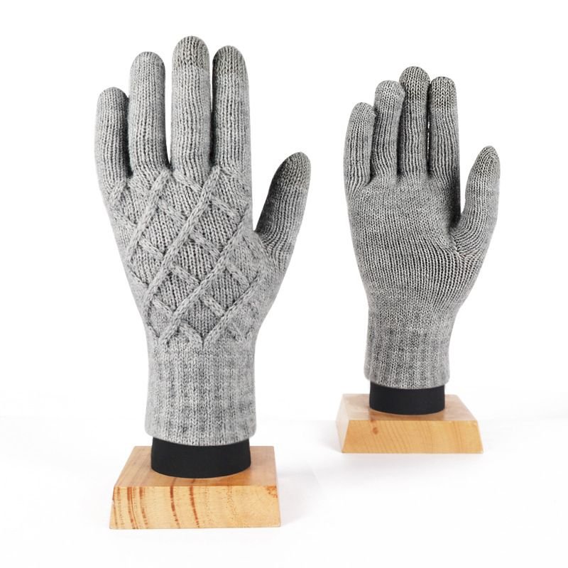 Autumn And Winter Women Fashion Pineapple Flower Single-Layer Five-Finger Warm Touch Screen Gloves