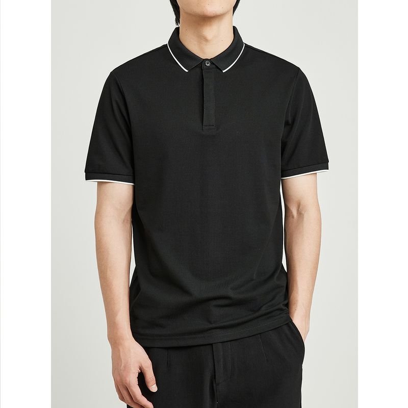 Men Simple Short-Sleeved Summer Stripe Contrast Lapel Polo Shirt Custom