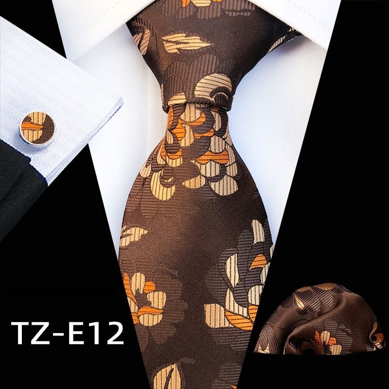 Men Vintage Paisley Flower Printed Tie Pocket Square And Cufflinks Set