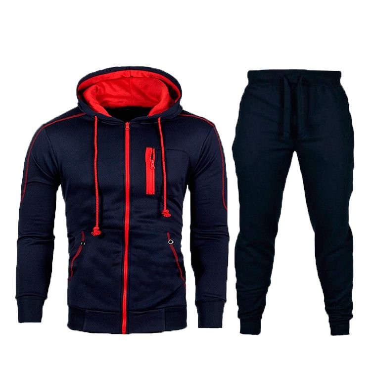 Men Casual Sports Color Matching Plus Size Long Sleeve Hoodies Trousers Sets
