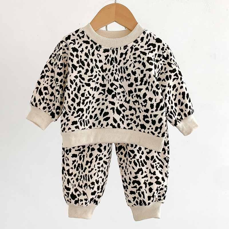 Kids Baby Boys Girls Casual Cute Leopard Print Long Sleeve Sweatshirts Trousers Sets
