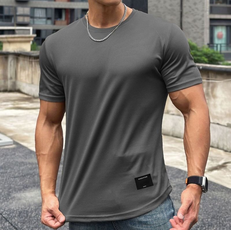 Men Casual Basic Sport Solid Color Short Sleeve Round Neck T-Shirt