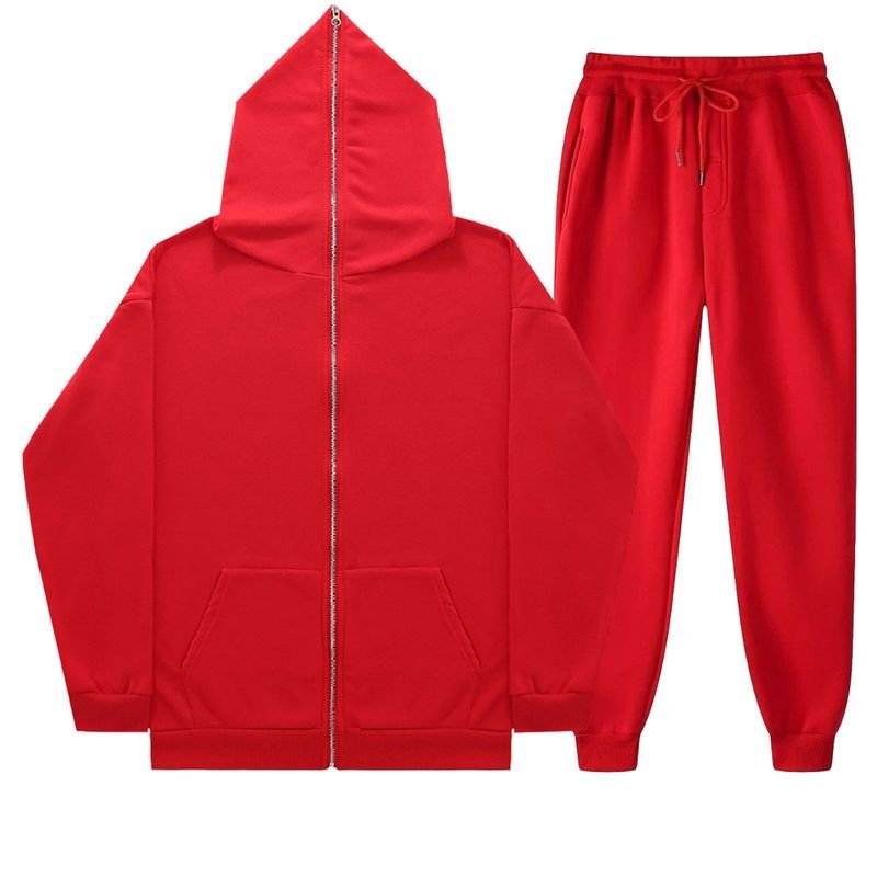 Men Autumn Winter Casual Sports Commuter Full Zipper Solid Color Long Sleeve Hoodies Trousers Sets
