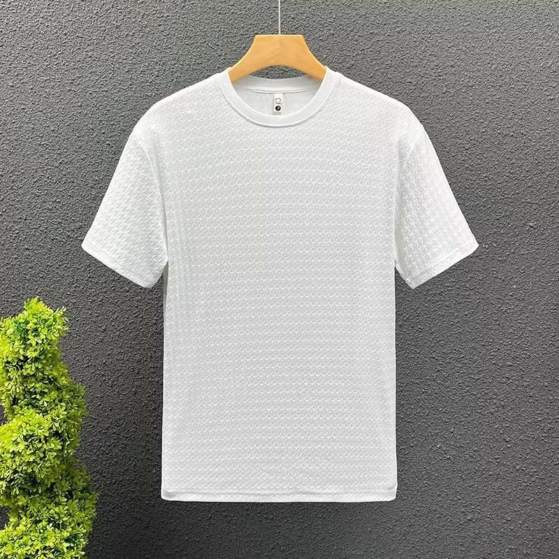 Men Fashion Casual Basic Solid Color Rib-Knit Short Sleeve T-Shirt