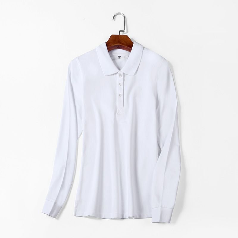 Women Casual Basic Solid Color Long-Sleeved Polo Shirt Custom