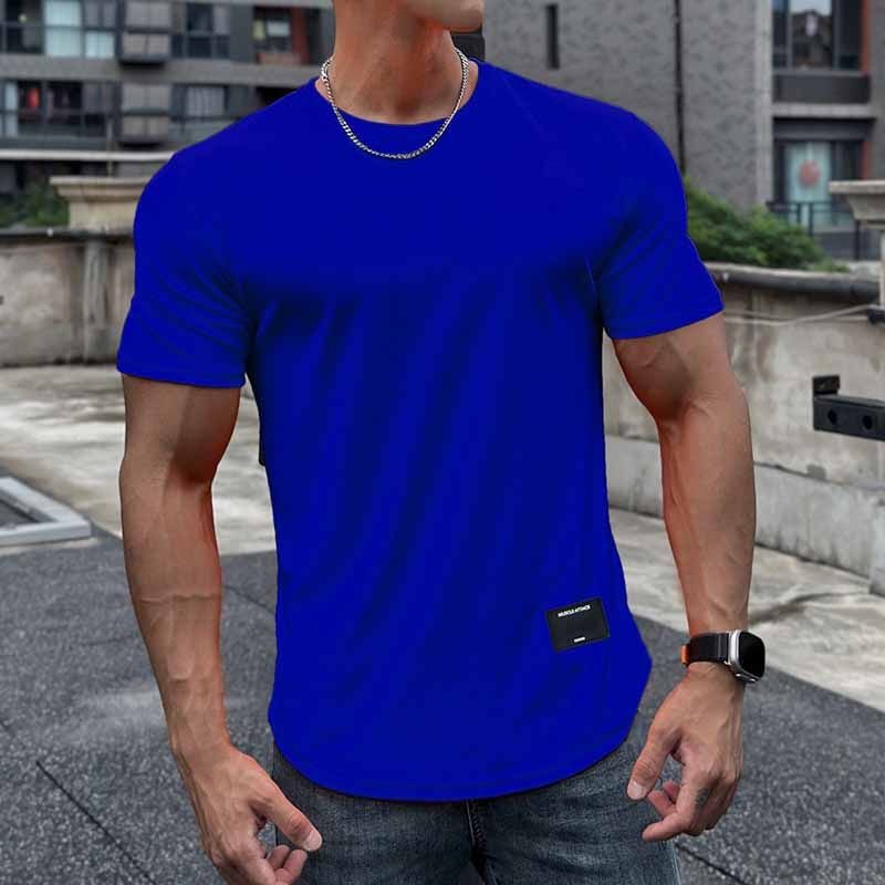 Men Casual Basic Sport Solid Color Short Sleeve Round Neck T-Shirt