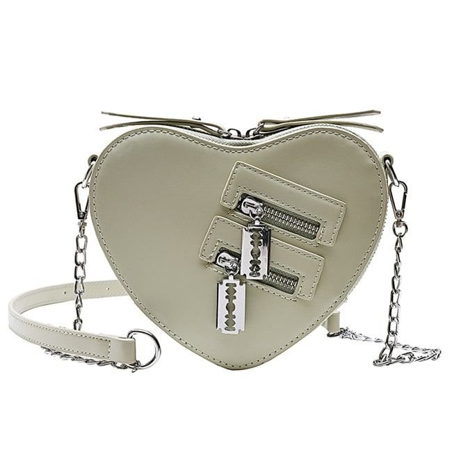 Women Creative Zipper Design Solid Color Heart Shaped PU Crossbody Bag