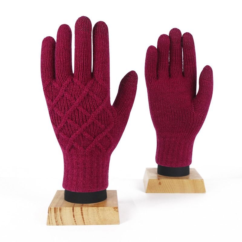 Autumn And Winter Women Fashion Pineapple Flower Single-Layer Five-Finger Warm Touch Screen Gloves