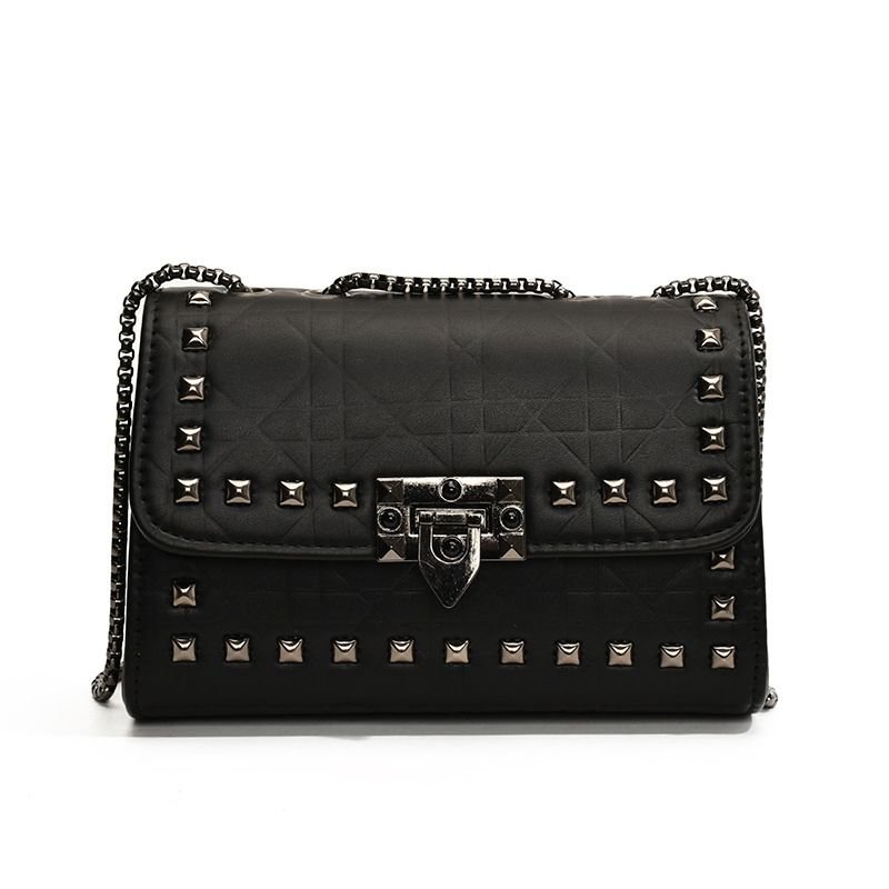Vintage Solid Color Studded Square Chain Shoulder Bag