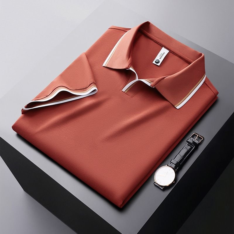 Men Summer High-End Silk Blended Short-Sleeved V Neck Polo Shirt Custom