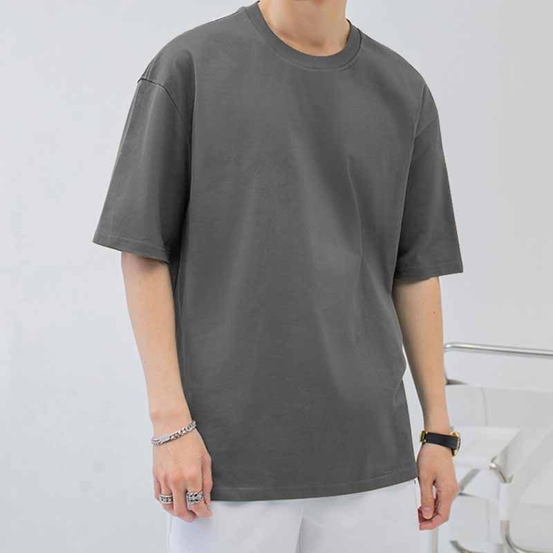 Men Fashion Casual Basic Solid Color Plus Size Short Sleeve Round Neck T-Shirt