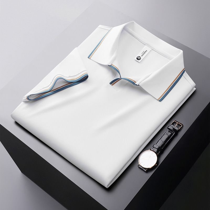 Men Summer High-End Silk Blended Short-Sleeved V Neck Polo Shirt Custom