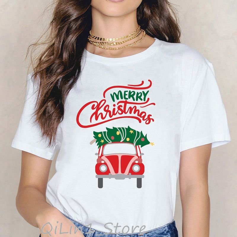 Merry Christmas Basic Women Short Sleeve Fashion Top T-Shirt