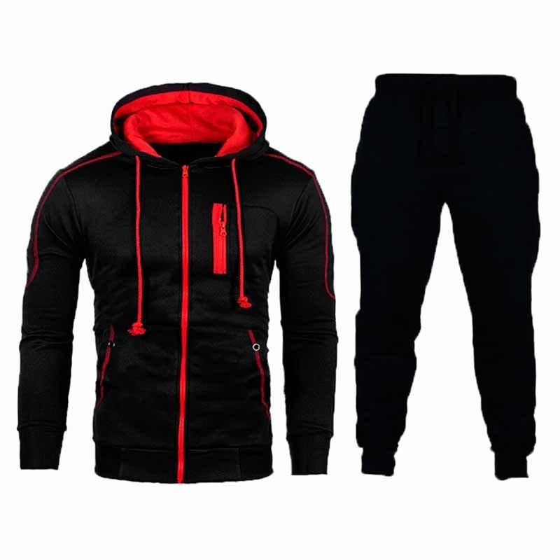 Men Casual Sports Color Matching Plus Size Long Sleeve Hoodies Trousers Sets