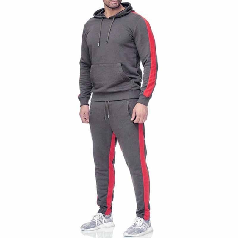 Men Autumn Fashion Leisure Sports Color Matching Long Sleeve Hoodies Trousers Sets