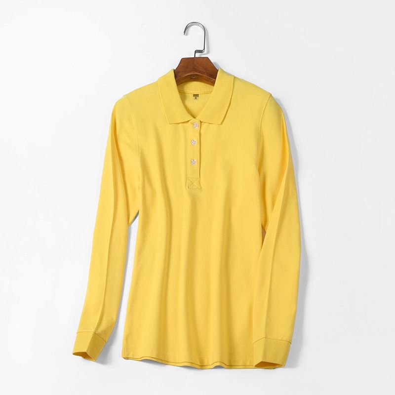 Women Casual Basic Solid Color Long-Sleeved Polo Shirt Custom