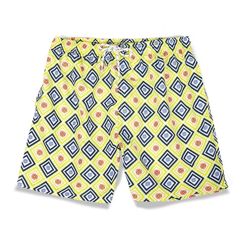 Men Casual Drawstring Waist Graphic Printed Color Blocking Shorts