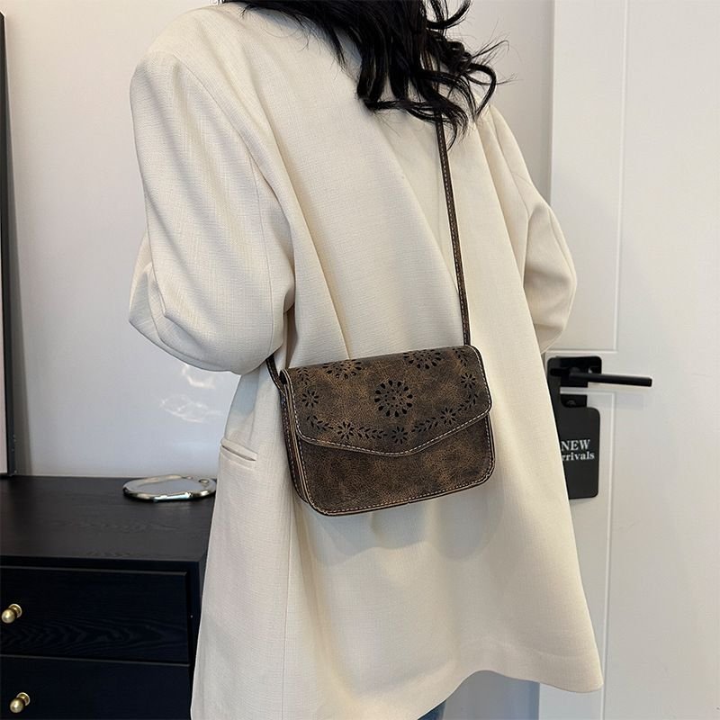 Women Fashion Solid Color Pattern Hollow Square Flap Cross Body Bag