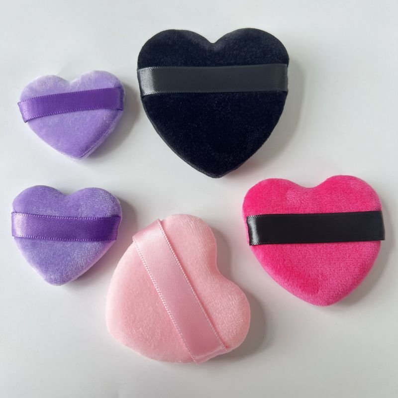 Fashion Women Simple Portable Heart-Shaped Set Makeup Black Velvet Puff