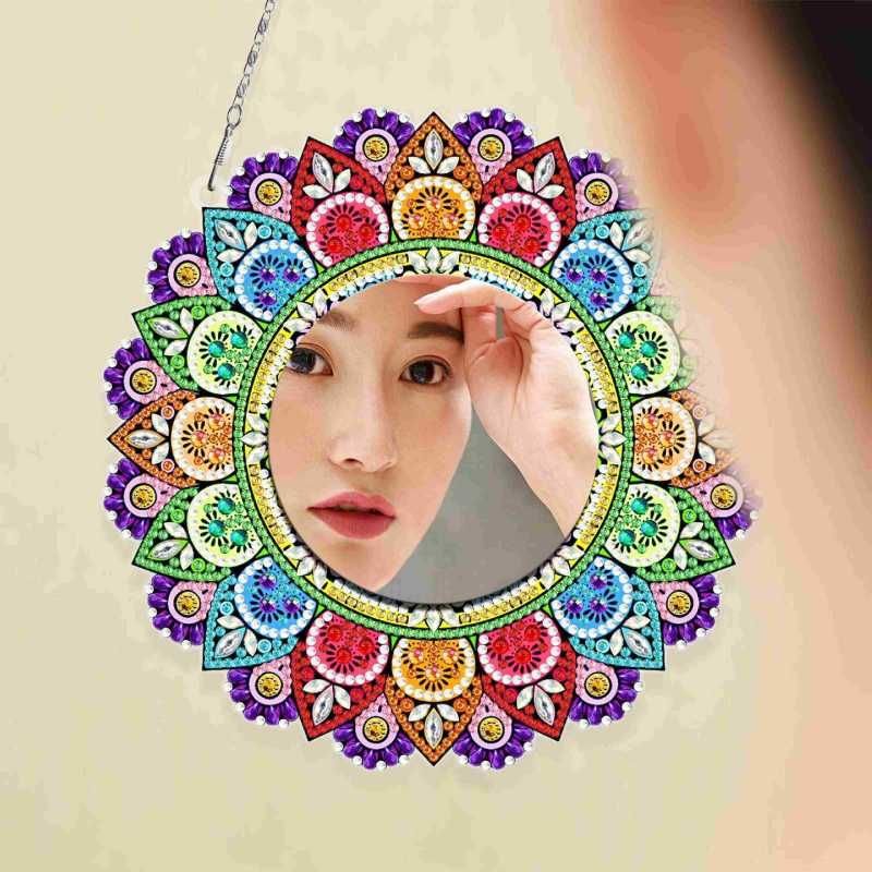 Creative Handmade DIY Diamond Painting Mandala Wind Chime With Makeup Mirror Can Be Placed And Hung Dual-Use