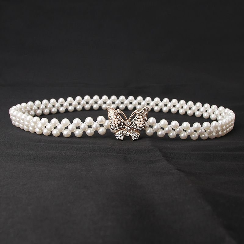 Women Fashion Sweet Rhinestone Pearl Decoration Belt