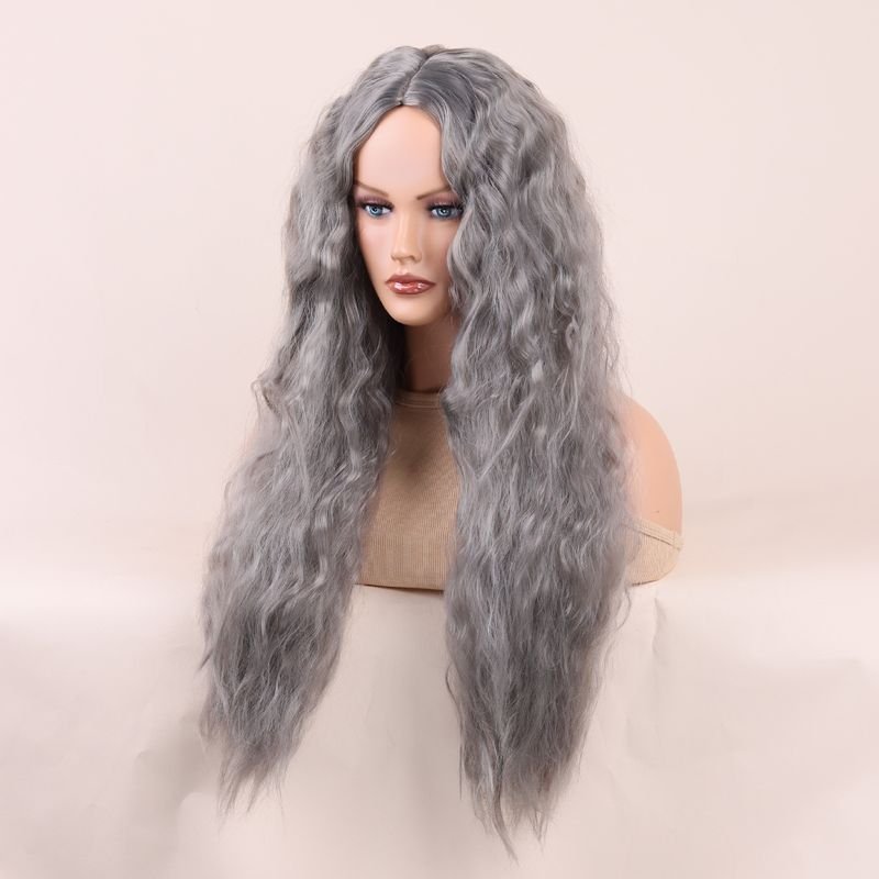 Women Fashion Grey Long Curly Hair Wig