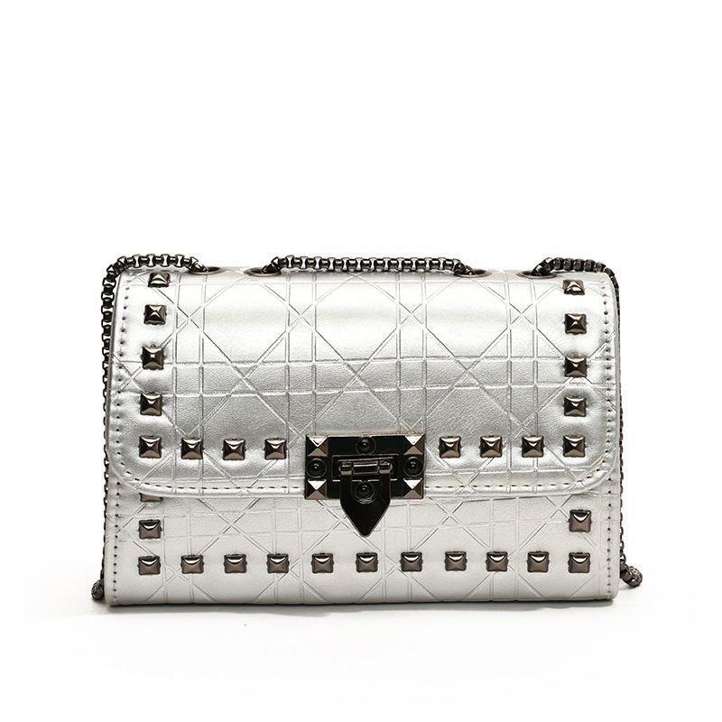 Vintage Solid Color Studded Square Chain Shoulder Bag