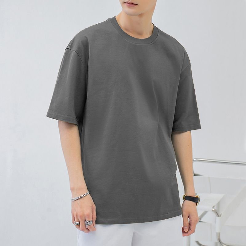 Men Fashion Casual Basic Solid Color Plus Size Short Sleeve Round Neck T-Shirt