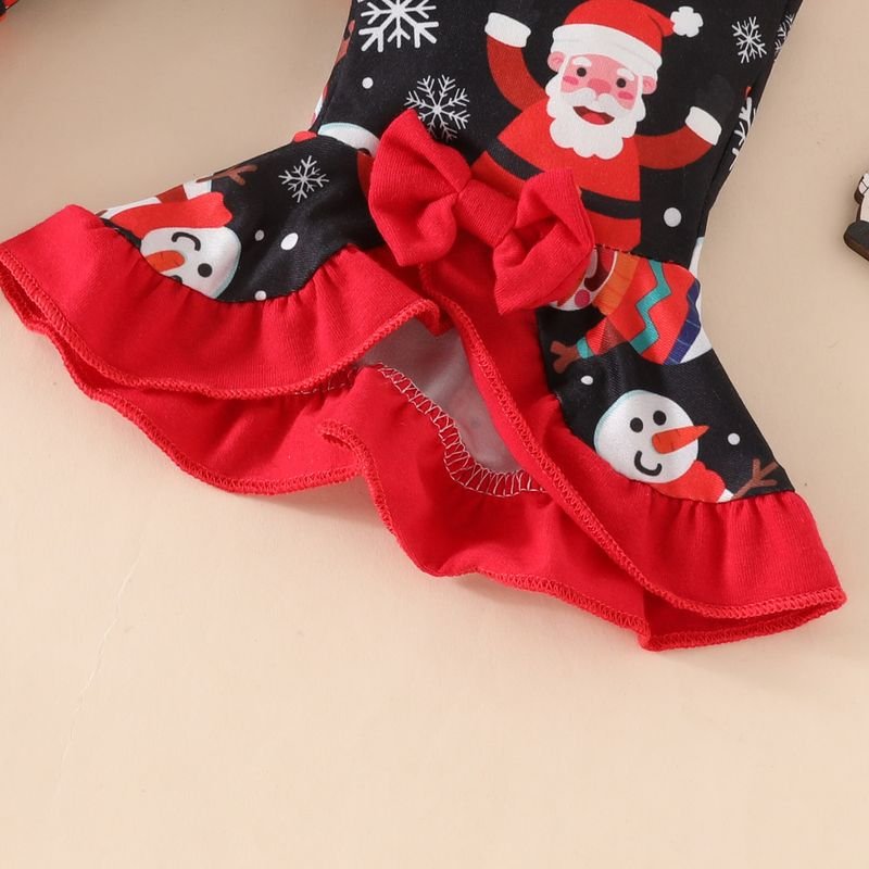 Kids Baby Girls Cute Party Christmas Alphabet Long Sleeve Romper Flare Trousers Sets