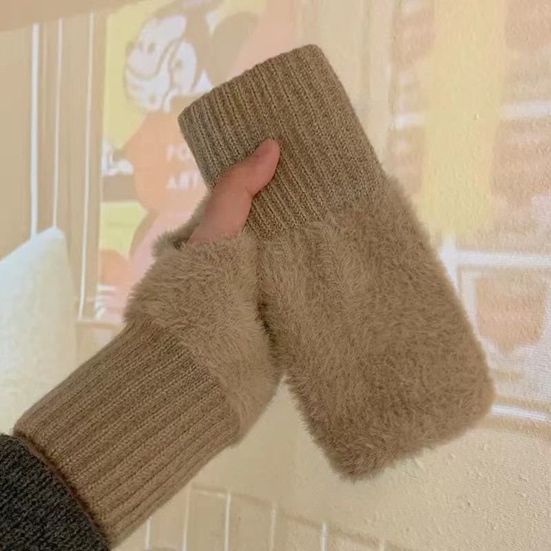 Autumn And Winter Women Fashion Warm Non-Slip Half Finger Flip Touch Screen Gloves