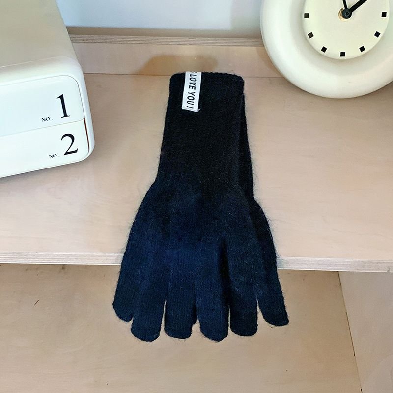 Autumn Winter Women Simple Solid Color Warm Knitted Wool Gloves