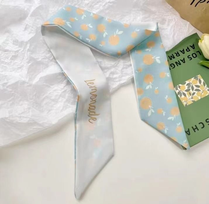 Women Fashion Simple Fresh Floral Print Long Thin Narrow Silk Scarf