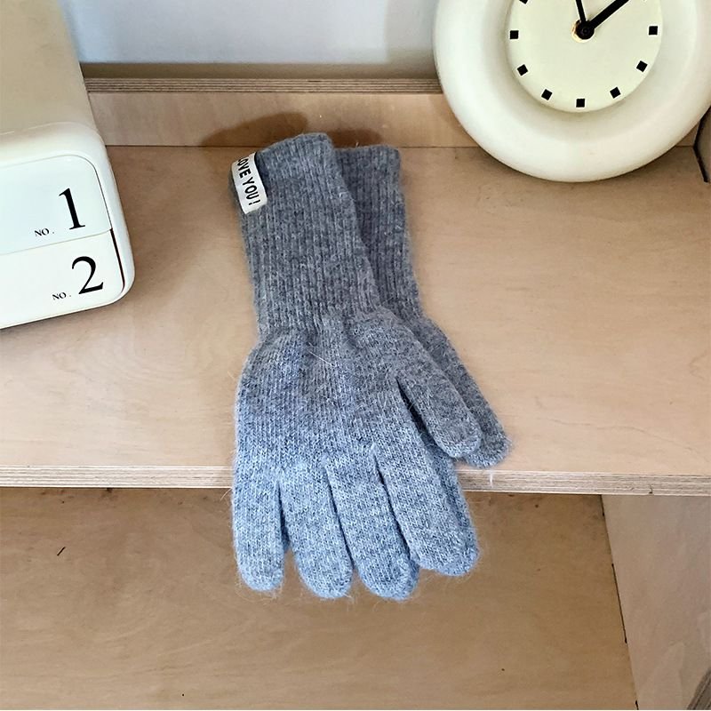 Autumn Winter Women Simple Solid Color Warm Knitted Wool Gloves