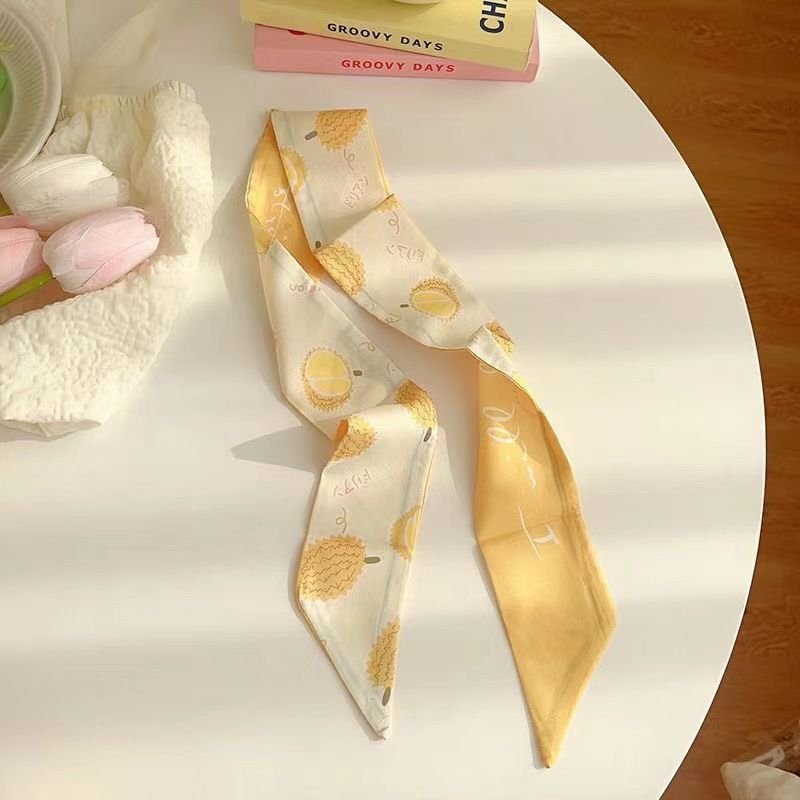 Women Fashion Simple Fresh Floral Print Long Thin Narrow Silk Scarf