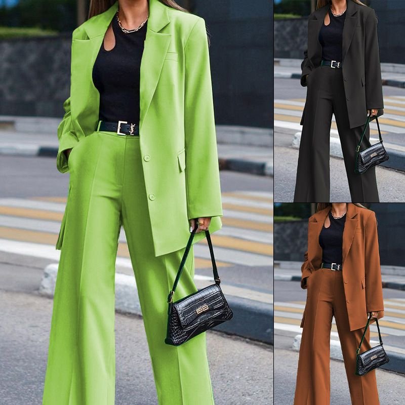 Autumn And Winter Office Chic Women Solid Color Long Sleeve Blazer Suit Pants Two-Piece Set