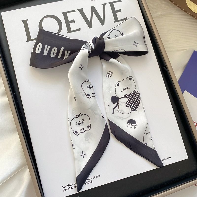 Women Fashion Simple Fresh Floral Print Long Thin Narrow Silk Scarf