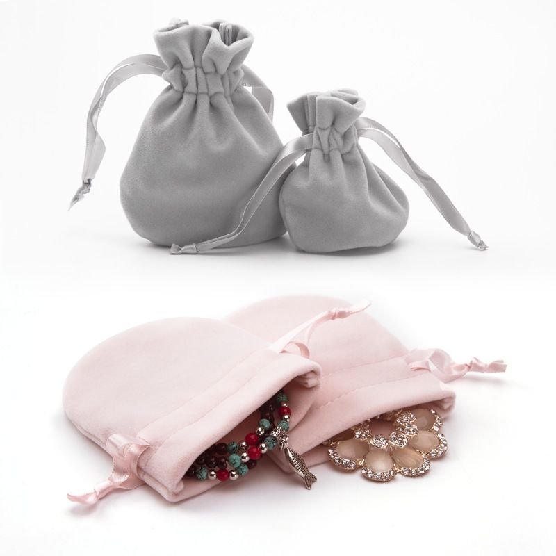 Fashion Solid Color Jewelry Packaging Drawstring Flannelette Bag