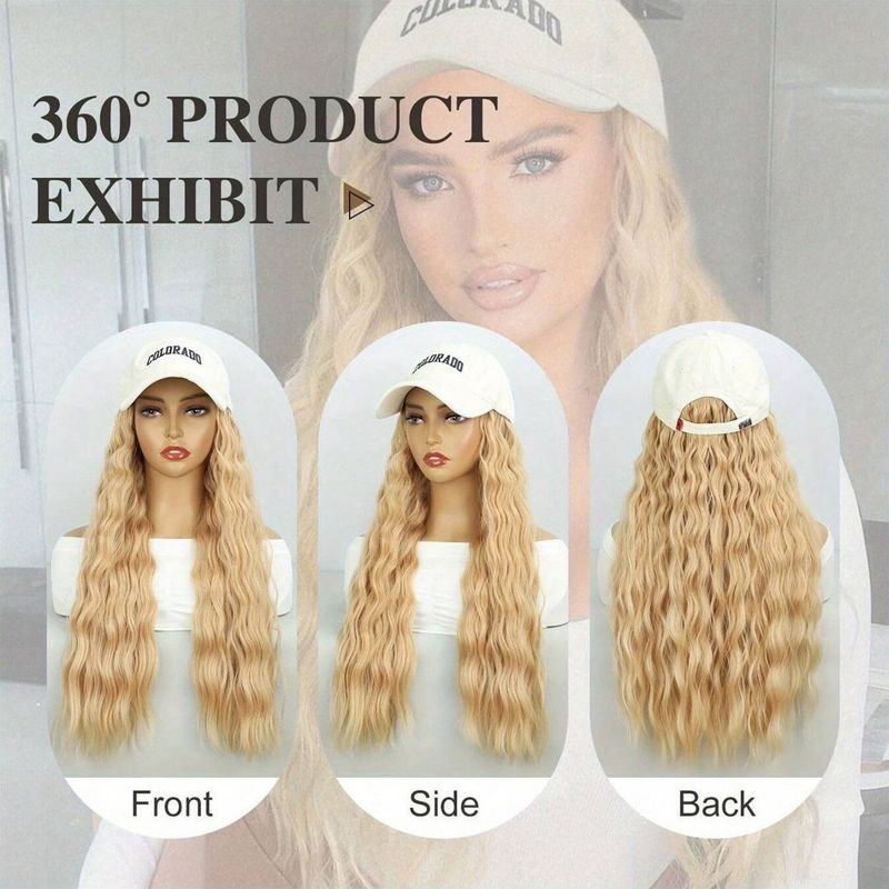 Women Fashion Long Curly Hair Baseball Cap Wig