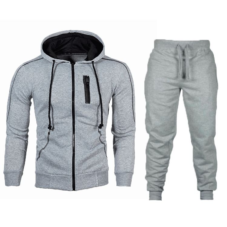 Men Casual Sports Color Matching Plus Size Long Sleeve Hoodies Trousers Sets