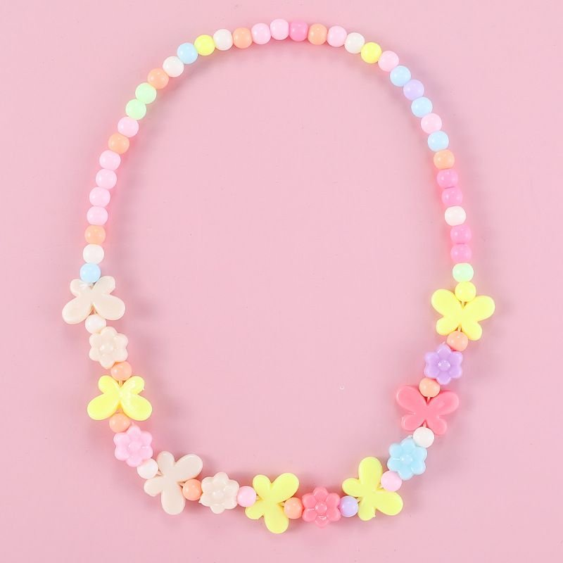 Kids Butterfly Style Acrylic Beaded Bracelet Necklace Set Jewelry