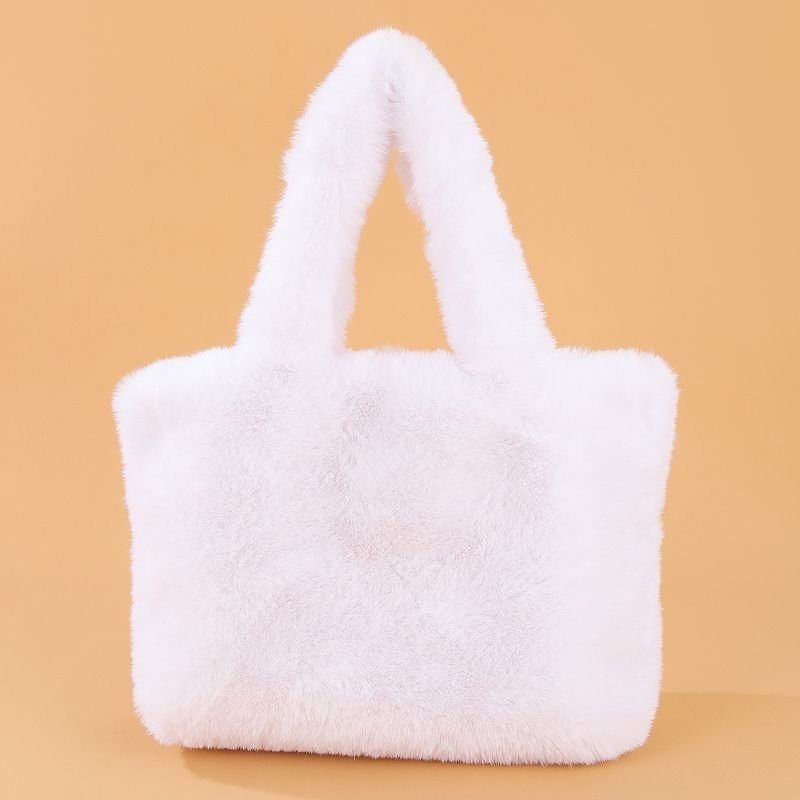 Women Fashion Solid Color Plush Square Handle Bag