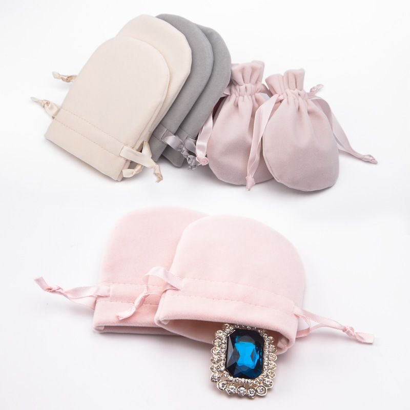 Fashion Solid Color Jewelry Packaging Drawstring Flannelette Bag