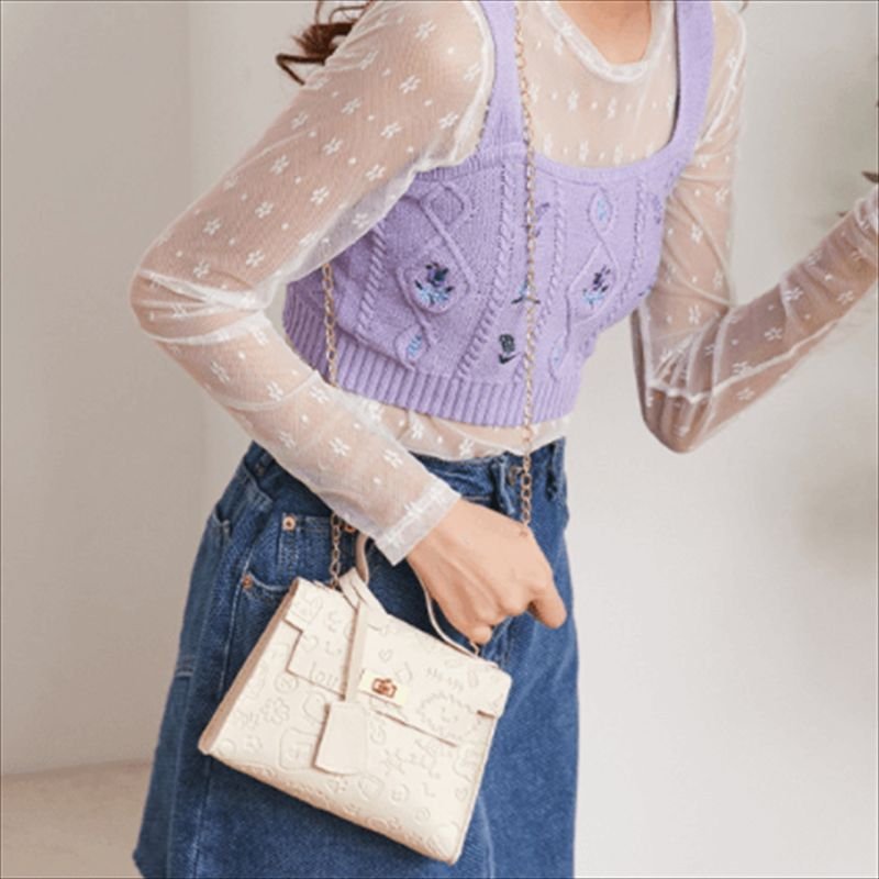 Women Sweet Solid Color Embossing PU Crossbody Bag