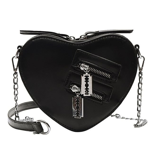 Women Creative Zipper Design Solid Color Heart Shaped PU Crossbody Bag