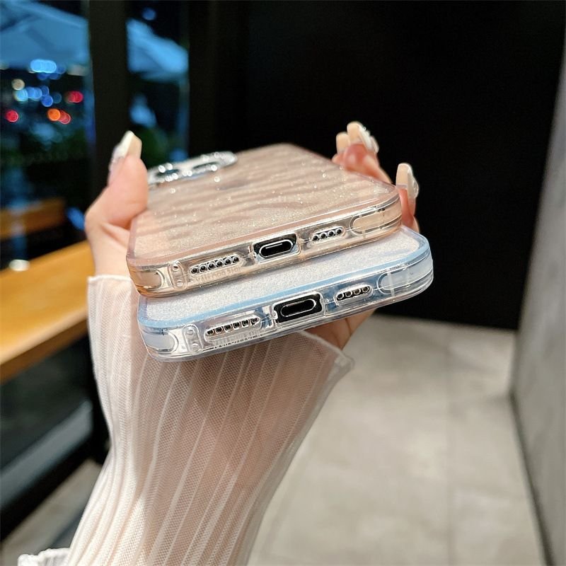 Women Fashion Star Water Ripple Flash Diamond Lens Apple Mobile Phone Protective Case