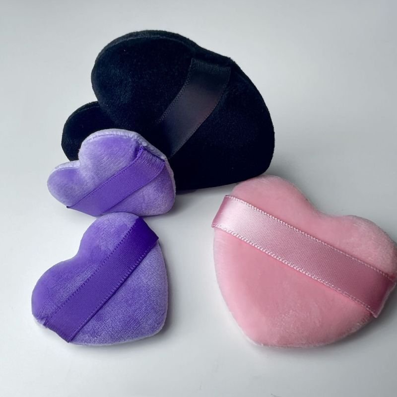 Fashion Women Simple Portable Heart-Shaped Set Makeup Black Velvet Puff