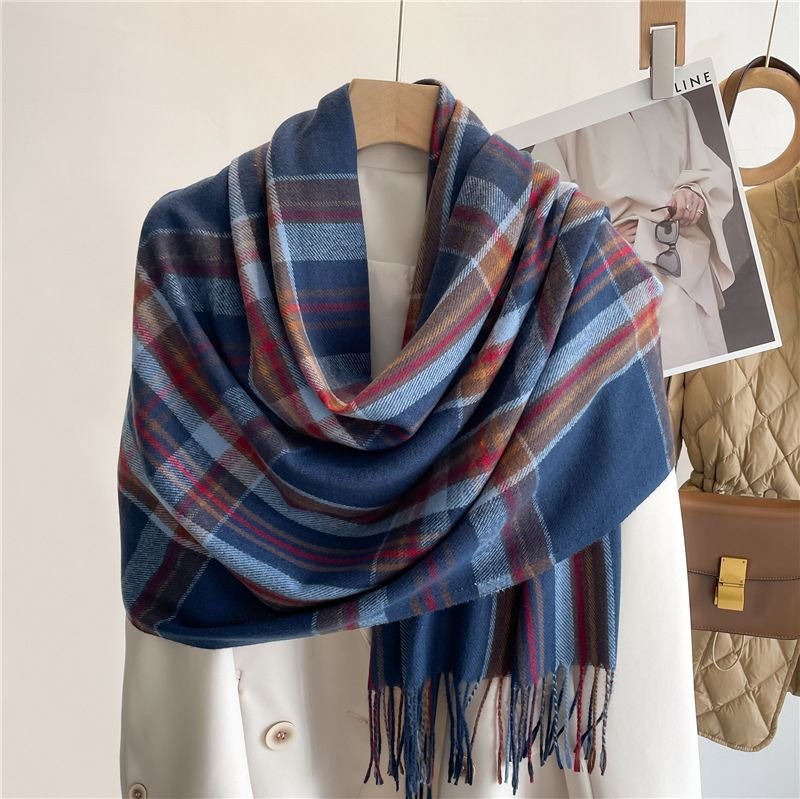 Autumn Winter Women Fashion Plaid Thickened Warm Tassel Scarf