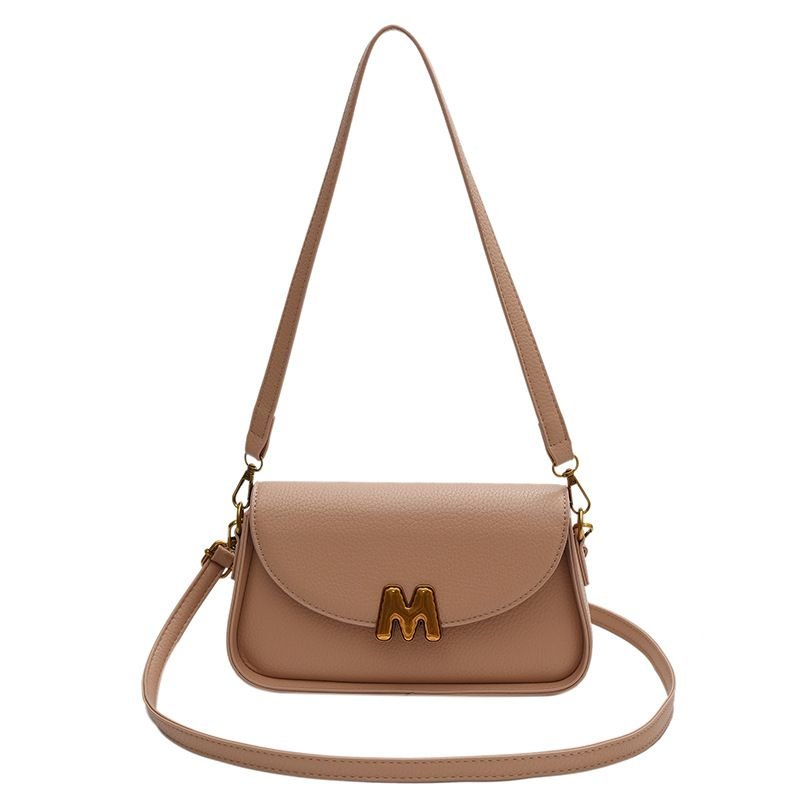 Women Simple Solid Color M Letter Flap Square Shoulder Bag