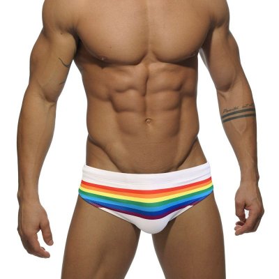 Men'S Fashion Rainbow Stripe Sexy Swim Briefs