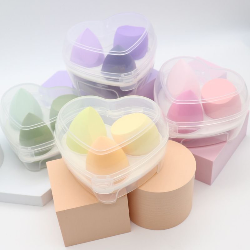 3Pcs/Set Water Drops Slanted Shape Non-Latex Puffs With Heart Pattern Box